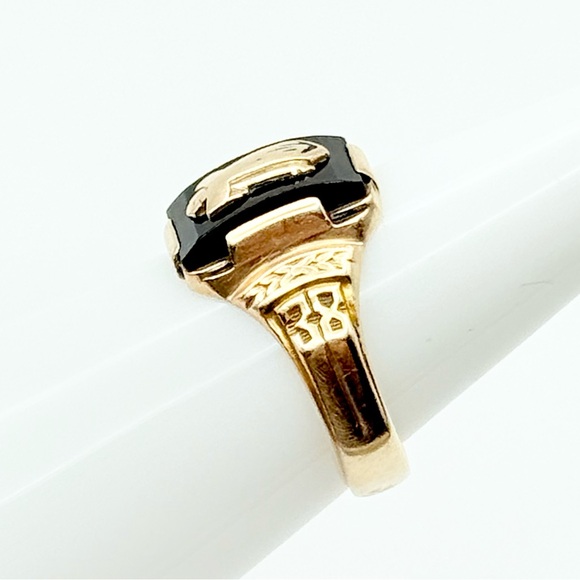 10K Solid Yellow Gold Black Onyx Class Ring - Vintage 1938 - Picture 3 of 14